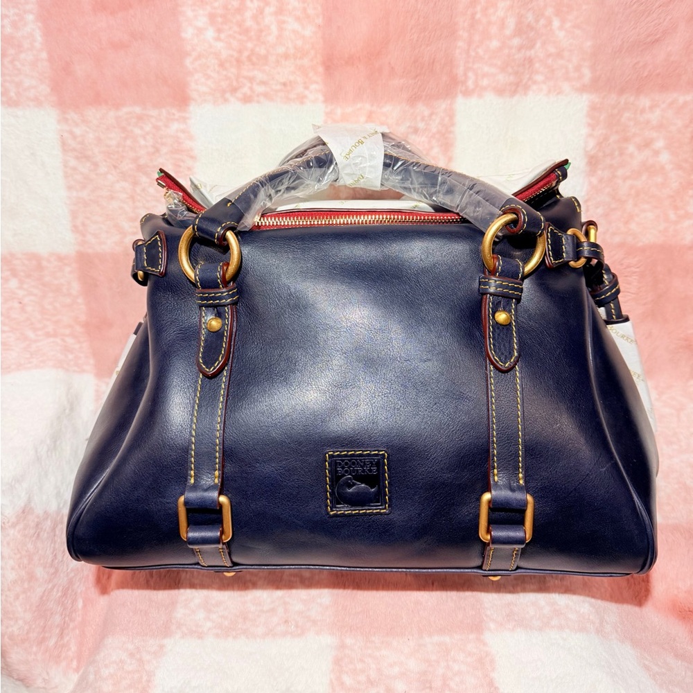 Dooney & Bourke Florentine LARGE Navy Leather Satchel with Gold Hardware NWT